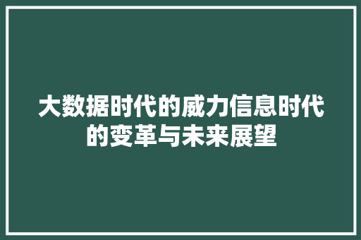 大数据时代的威力信息时代的变革与未来展望