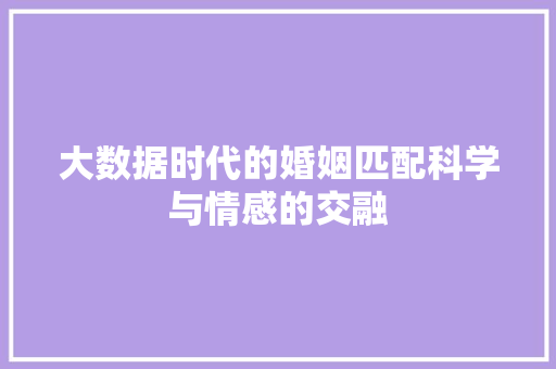 大数据时代的婚姻匹配科学与情感的交融