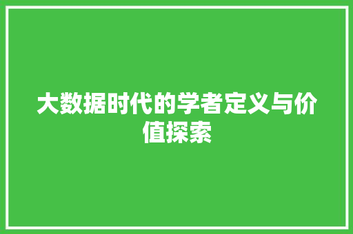 大数据时代的学者定义与价值探索