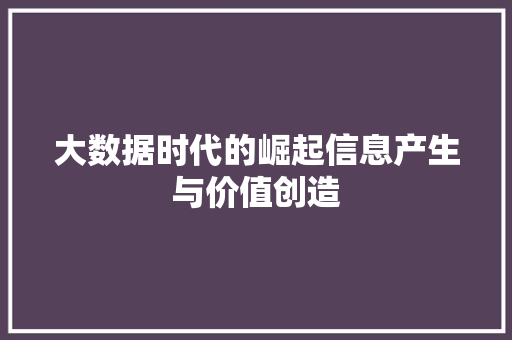 大数据时代的崛起信息产生与价值创造