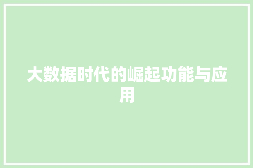 大数据时代的崛起功能与应用