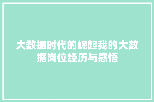 大数据时代的崛起我的大数据岗位经历与感悟