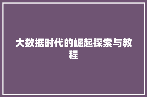大数据时代的崛起探索与教程