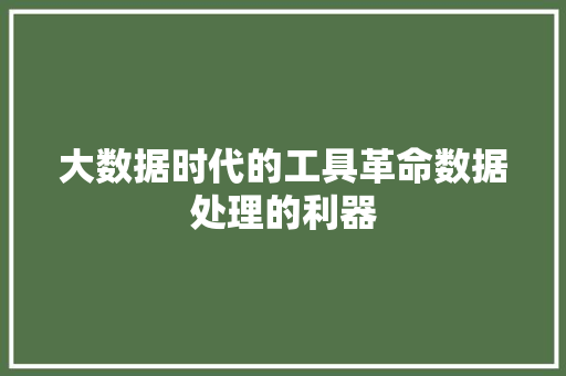大数据时代的工具革命数据处理的利器 大数据时代的工具革命数据处理的利器