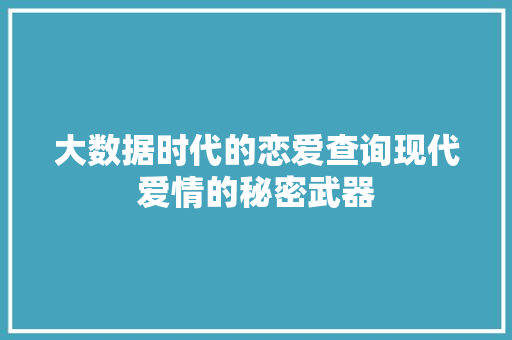 大数据时代的恋爱查询现代爱情的秘密武器