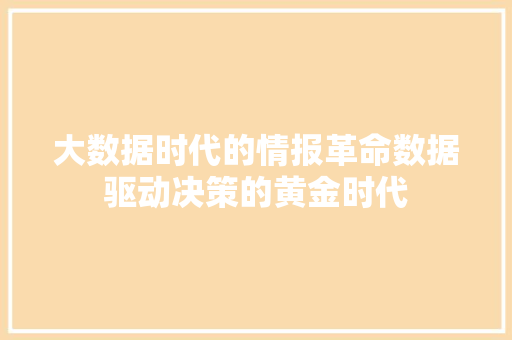 大数据时代的情报革命数据驱动决策的黄金时代 SEO教程