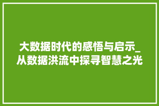 大数据时代的感悟与启示_从数据洪流中探寻智慧之光