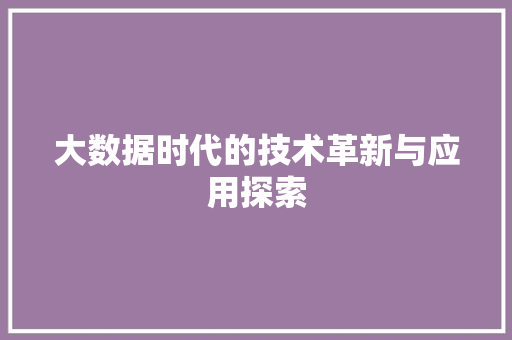 大数据时代的技术革新与应用探索