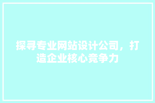 探寻专业网站设计公司，打造企业核心竞争力