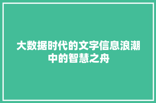 大数据时代的文字信息浪潮中的智慧之舟