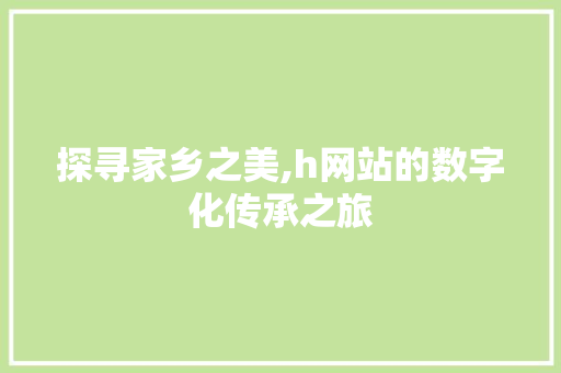 探寻家乡之美,h网站的数字化传承之旅