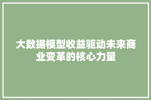 大数据模型收益驱动未来商业变革的核心力量