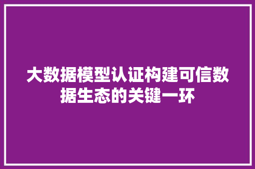 大数据模型认证构建可信数据生态的关键一环