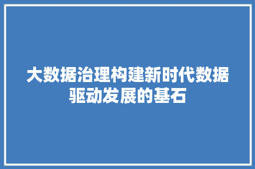 大数据治理构建新时代数据驱动发展的基石