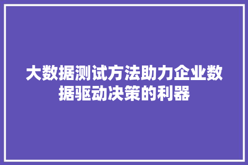 大数据测试方法助力企业数据驱动决策的利器