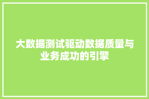 大数据测试驱动数据质量与业务成功的引擎