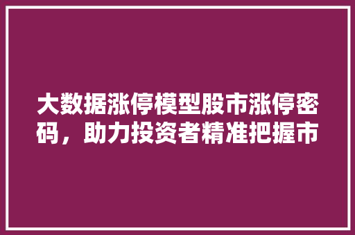 大数据涨停模型股市涨停密码，助力投资者精准把握市场机遇