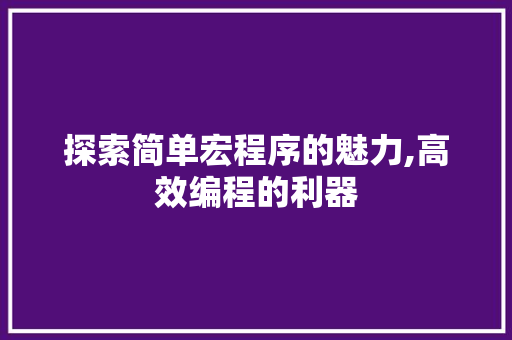 探索简单宏程序的魅力,高效编程的利器