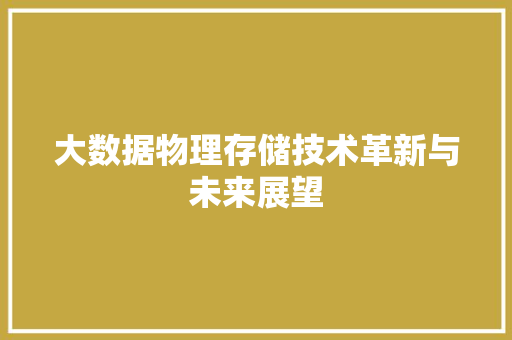 大数据物理存储技术革新与未来展望 Web前端
