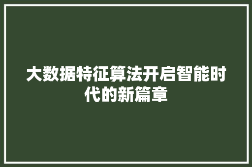 大数据特征算法开启智能时代的新篇章