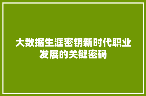大数据生涯密钥新时代职业发展的关键密码