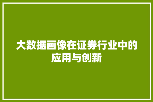 大数据画像在证券行业中的应用与创新
