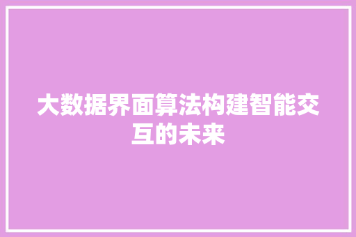 大数据界面算法构建智能交互的未来