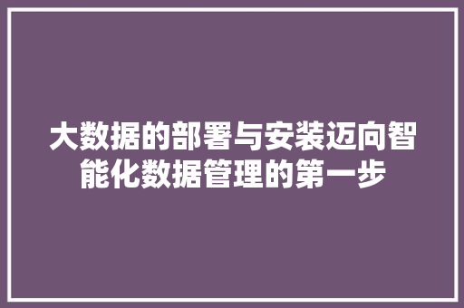 大数据的部署与安装迈向智能化数据管理的第一步