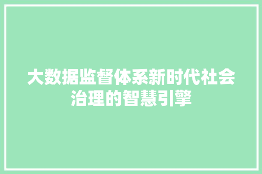 大数据监督体系新时代社会治理的智慧引擎