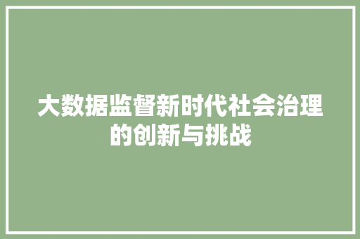 大数据监督新时代社会治理的创新与挑战
