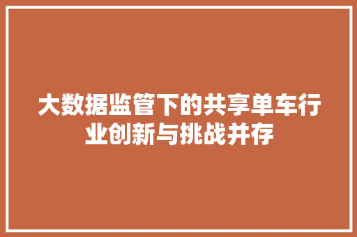 大数据监管下的共享单车行业创新与挑战并存