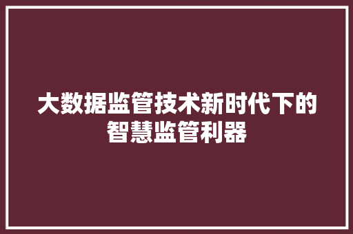 大数据监管技术新时代下的智慧监管利器