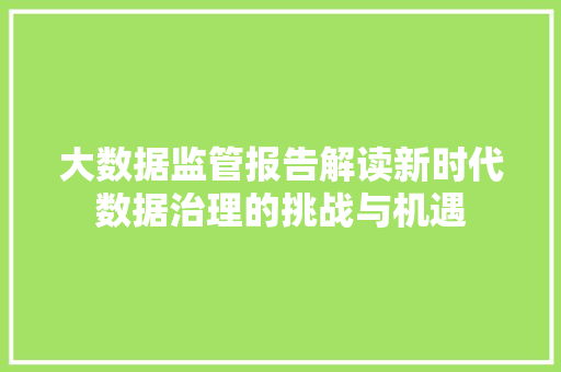 大数据监管报告解读新时代数据治理的挑战与机遇