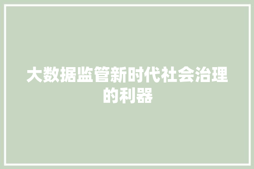 大数据监管新时代社会治理的利器