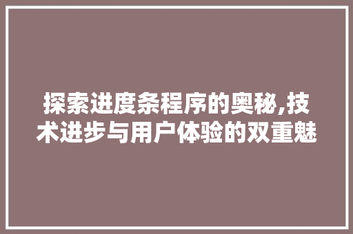 探索进度条程序的奥秘,技术进步与用户体验的双重魅力