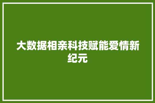大数据相亲科技赋能爱情新纪元