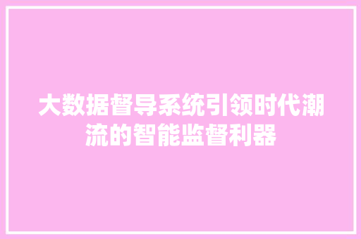 大数据督导系统引领时代潮流的智能监督利器