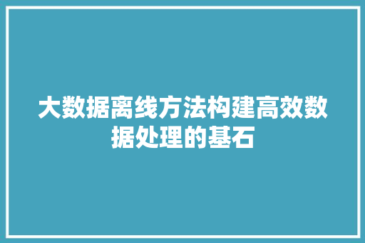 大数据离线方法构建高效数据处理的基石