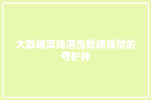 大数据离线清洗数据质量的守护神