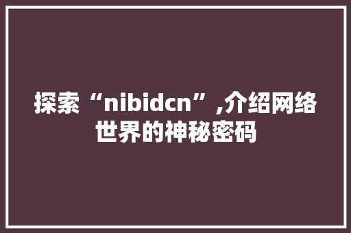 探索“nibidcn”,介绍网络世界的神秘密码