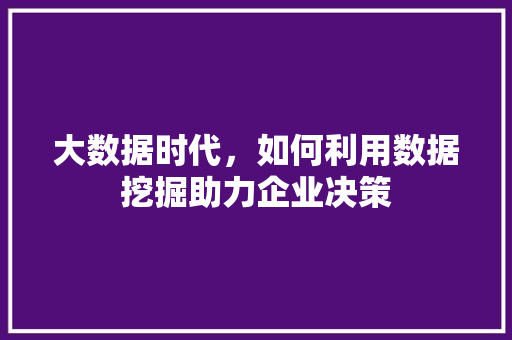 大数据时代，如何利用数据挖掘助力企业决策
