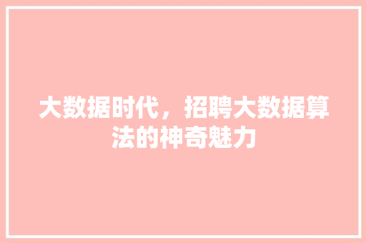 大数据时代，招聘大数据算法的神奇魅力