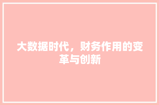 大数据时代，财务作用的变革与创新
