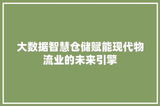 大数据智慧仓储赋能现代物流业的未来引擎