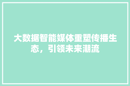 大数据智能媒体重塑传播生态，引领未来潮流