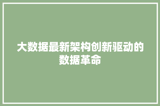 大数据最新架构创新驱动的数据革命