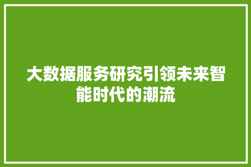 大数据服务研究引领未来智能时代的潮流