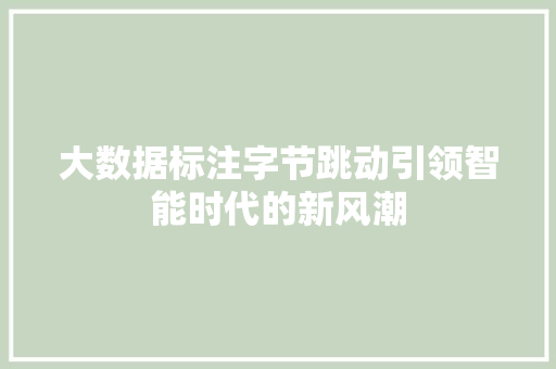 大数据标注字节跳动引领智能时代的新风潮