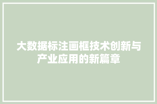 大数据标注画框技术创新与产业应用的新篇章