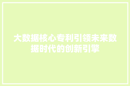 大数据核心专利引领未来数据时代的创新引擎